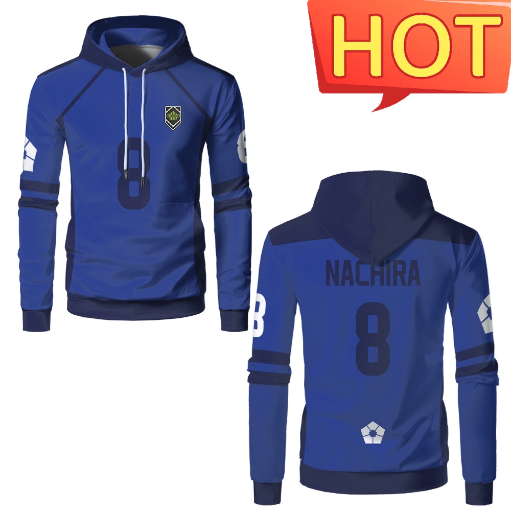 الأزرق قفل أنيمي الرجال هوديس الرياضة البلوز تأثيري البلوز ناجي ISAGI موضة كم طويل بلايز ملابس الأطفال للجنسين هوديي