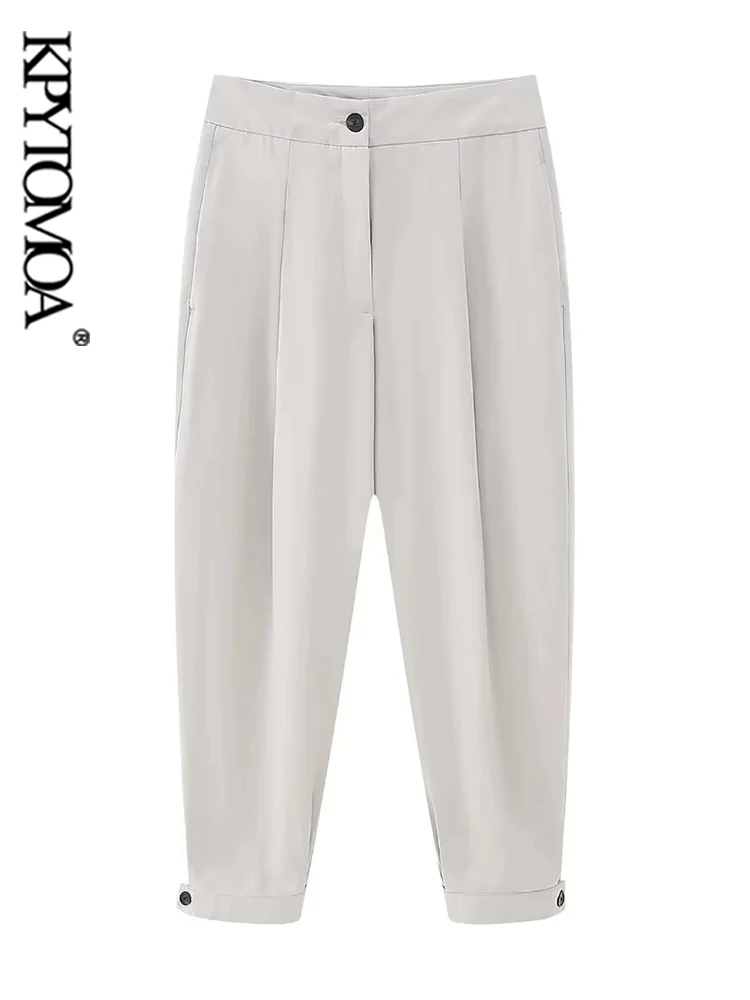 KPYTOMOAWomenFashionSidePocketsFrontDartsPantsVintageHigh