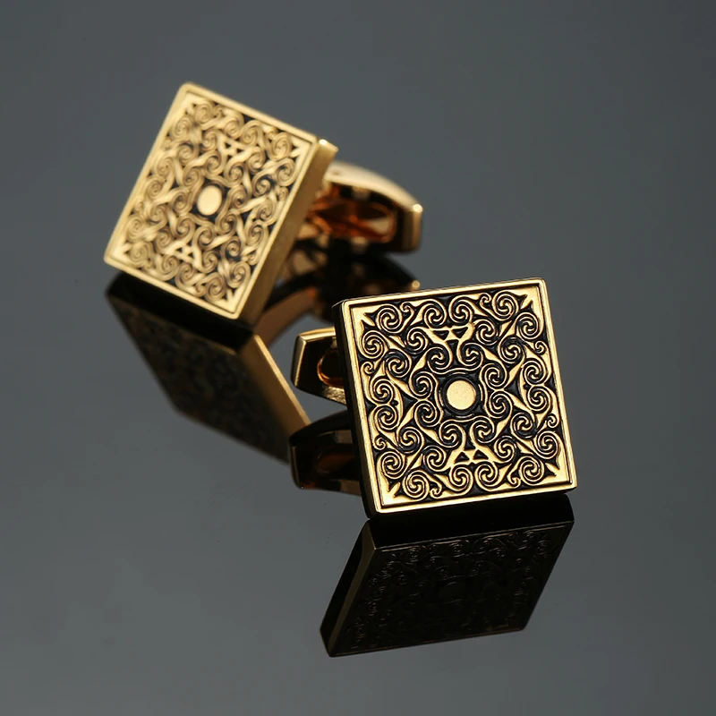 Luxury Mens Cufflinks - Classic Square Blue  Black Retro Pattern Suit Accessories