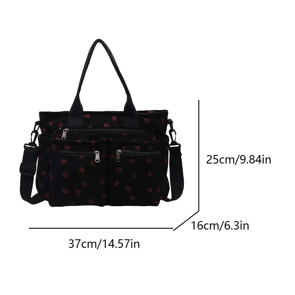 Strawberry Corduroy Tote Bag - Cute Aesthetic Shoulder Bag With Zipper For Women