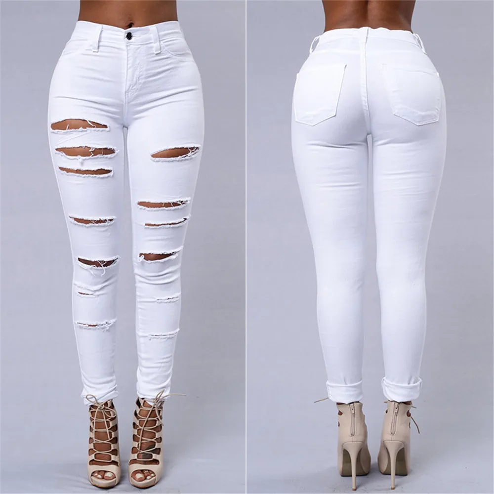 DressHigh Waist Elastic Perforated Denim For Women, Tight Cropped Pants, Small Foot, Summer And Autumn Jeans, 2024