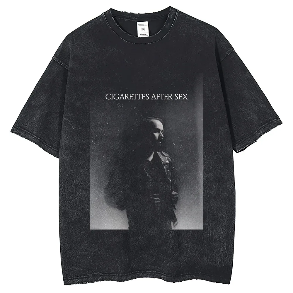 Men's T-shirt Hip Hop Street Wear CAS Band Printed Retro Water Wash Hole Harajuku Plus Size