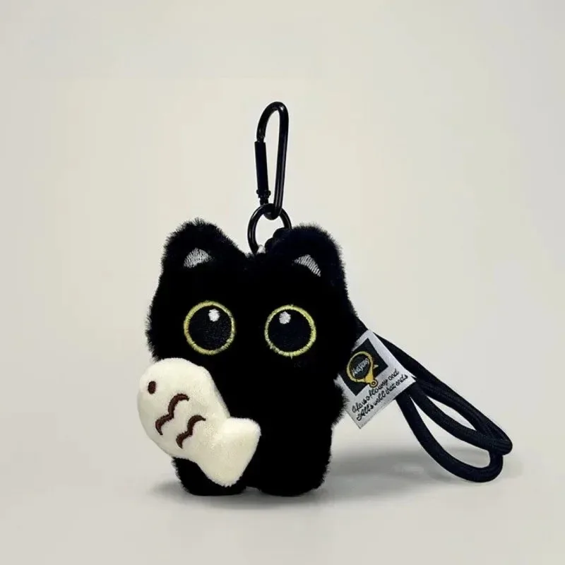 Car Keyring Accessories Plush Black Cat Doll Toy Keychain Bag Pendant Charms for Women Couples Kawaii Gift