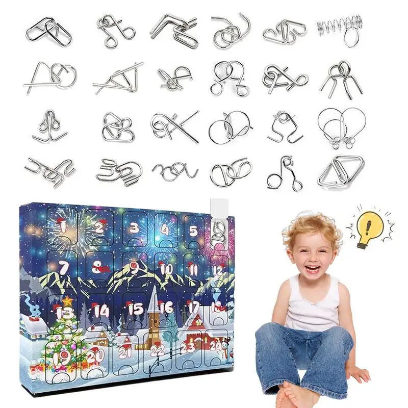 

Металлический пазл, Адвент-календари, Забавный календарь с металлической проволокой, пазлы, рождественские подарки для детской тематики, домашнее воссоздание