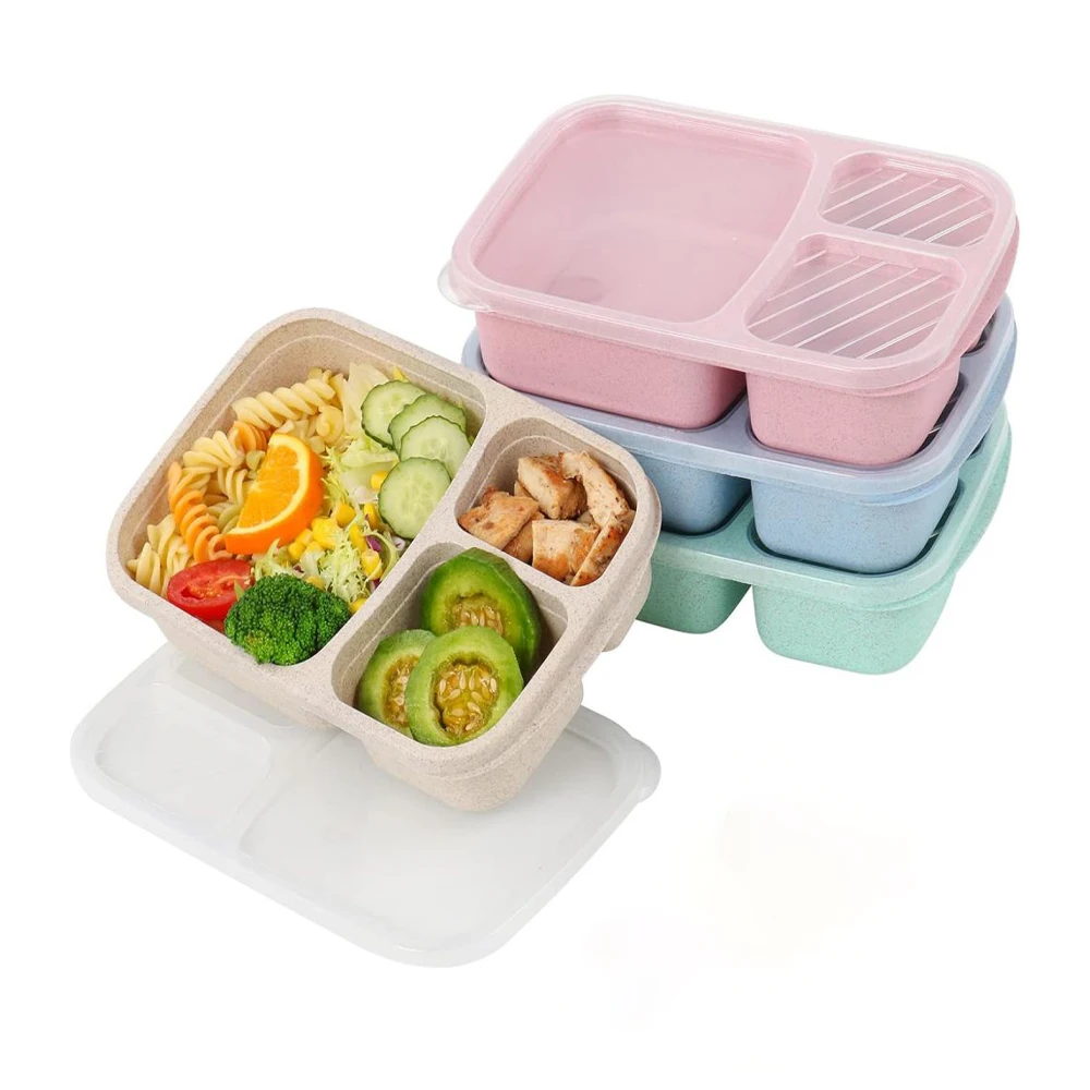 Set 3 Lunch Box Bento Con 4 Scomparti E Cucchiaio - Contenitori Ermetici Per Pasti, Scuola E Ufficio (Rosa, Blu, Verde)