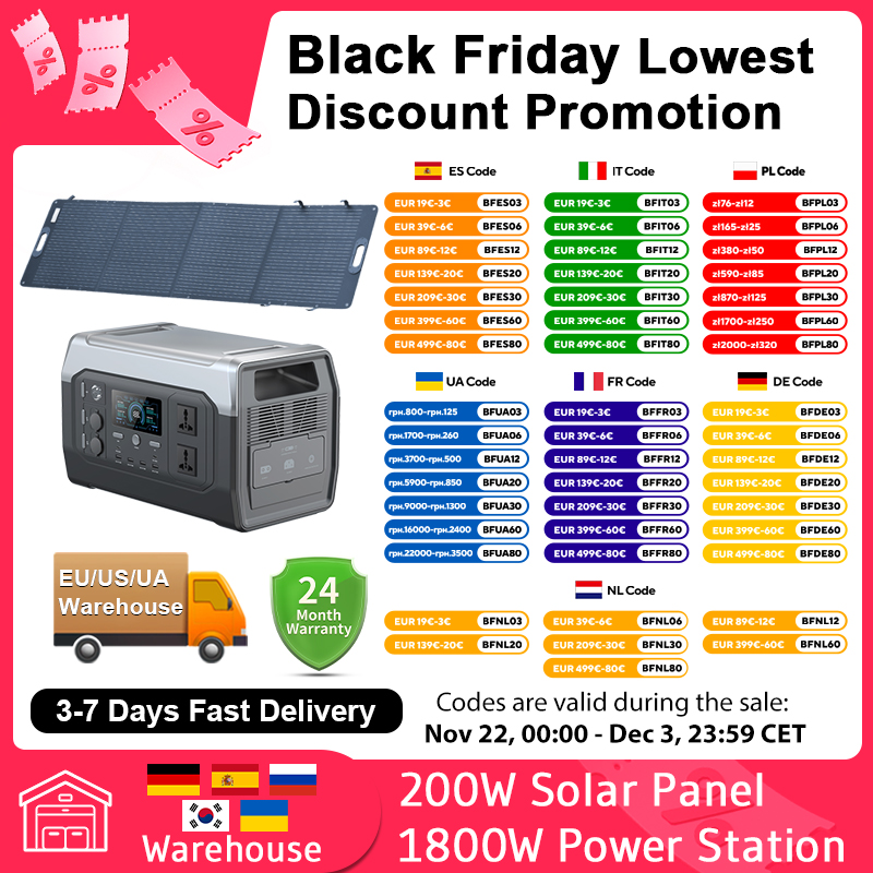 1800w Portable Power Station with 200w Solar Panel 220V Pure Sinve Wave Lifepo4 Battery UPS Function поÑÑаÑÐ¸Ð²Ð½Ð°Ñ ÑлекÑÑоÑÑанÑиÑ