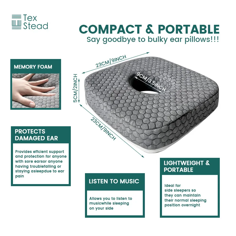 Ear Pillow With Ear Hole For Sleeping with Sore Ear Pain Memory Foam Pillow Suitable For Use By CNH Patients Soothing Ear Pain 4