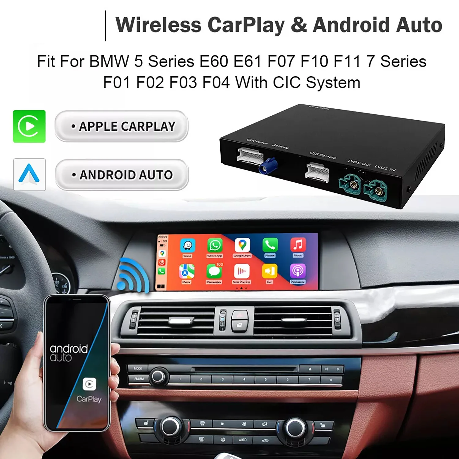 

Wireless CarPlay Kit For BMW 1 3 5 7 6 Series X1 X3 X5 F10 F11 F07 GT F01 F02 F03 F04 E60 E84 E70 F25 Support Wired IOS Carplay