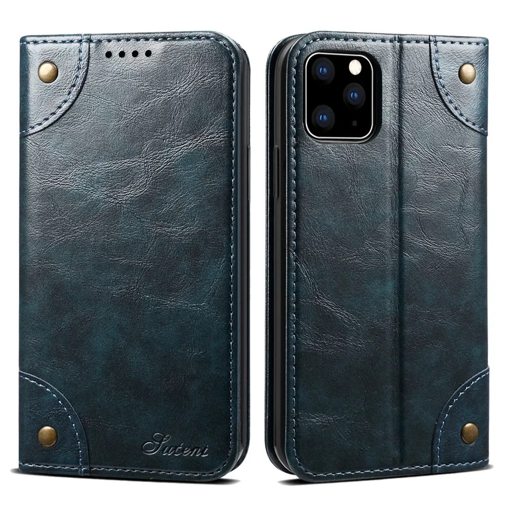 Elegant Genuine Leather Magnetic Wallet Phone Case - Classic Flip Cover Design