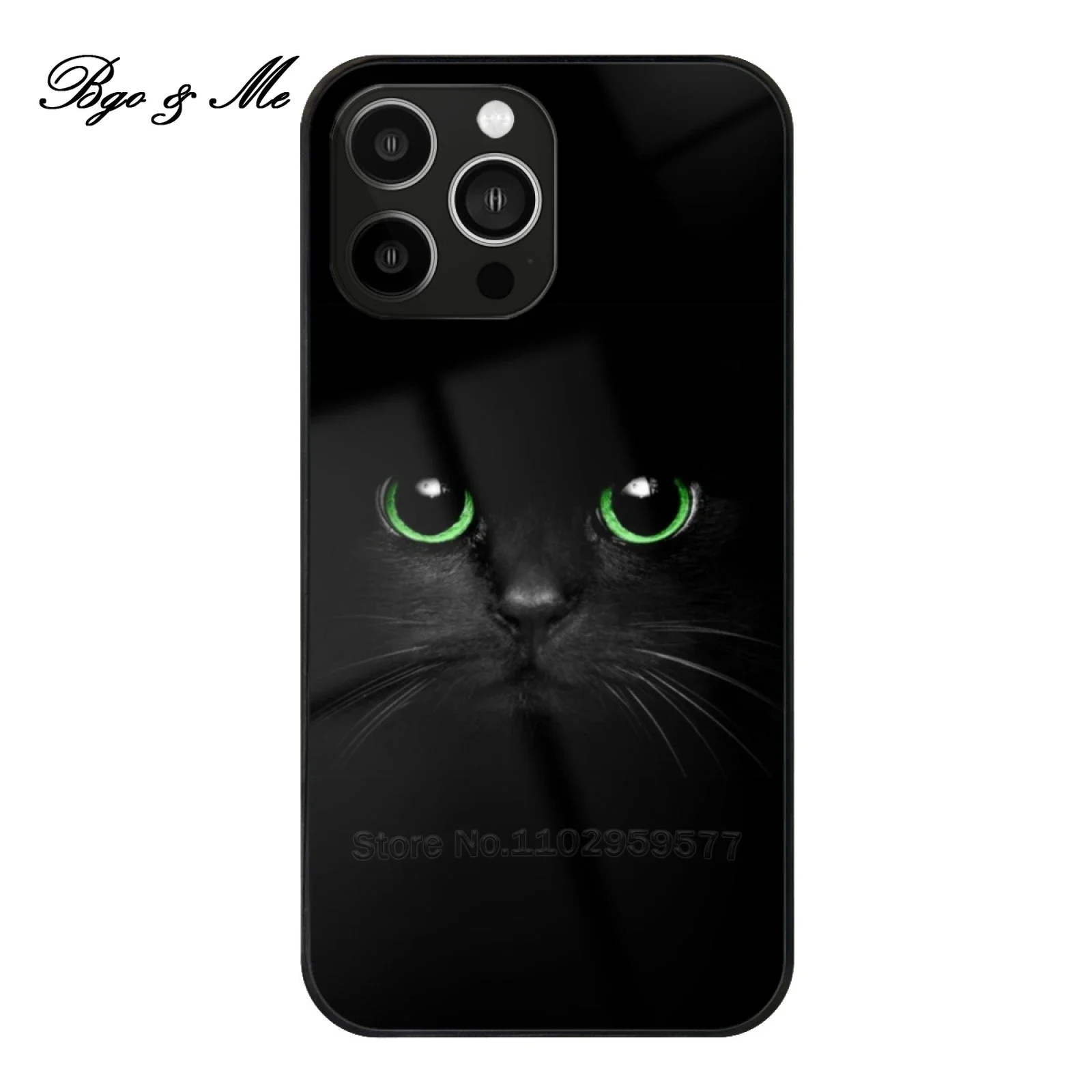 Green Eyes Black Cat Phone Case Glass Per Iphone 15 14 13 12 Pro Max Cover Cat Feline Purr Purrs Meow