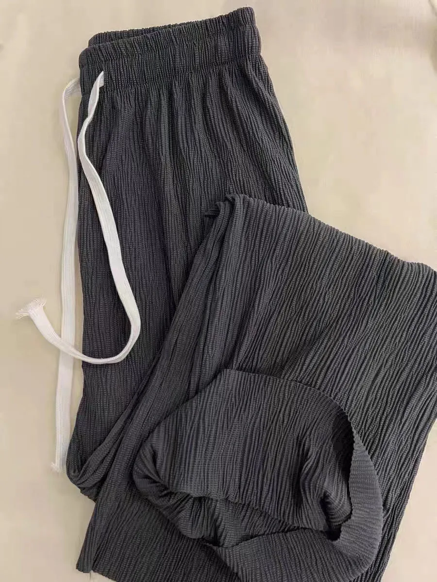 

Women 2024 Summer New Ice Silk Thin Wide-leg Pants Female High Waist Straight Pant Ladies Loose Solid Color Casual Trousers C288