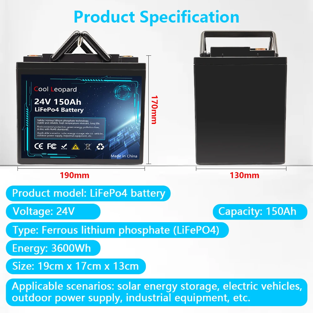LiFePO4 32700 Battery 24V 150AH Built-in 120A BMS RV Rechargeable Lithium Iron Phosphate Solar Marine Overland Off-Grid Battery