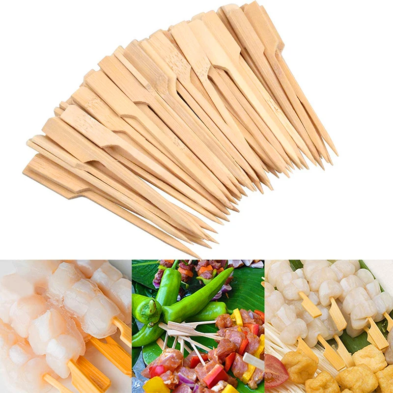 100 Pieces BBQ Bamboo Skewers, 9cm Natural Wood Barbecue Sticks, Bamboo Skewer for Grill Parties Cocktail Buffets Meat Fruit