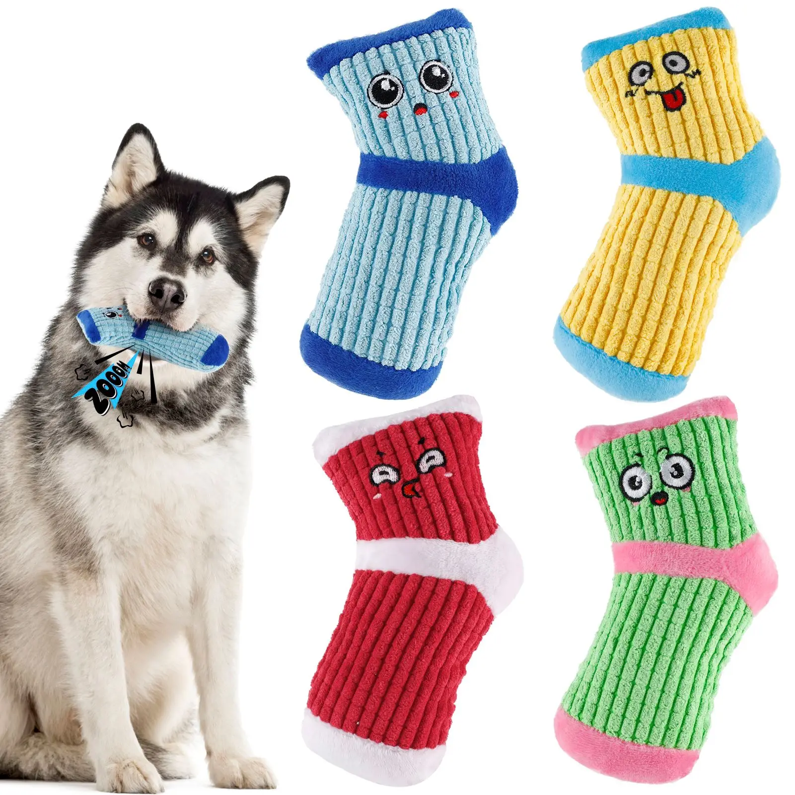 

4PCS/Set Dog Squeaky Toy Sock Puppy Teething Toy Interactive Toy With Storage Bag Sound Plush Pet Puppy Cat Chew Squeak Toy