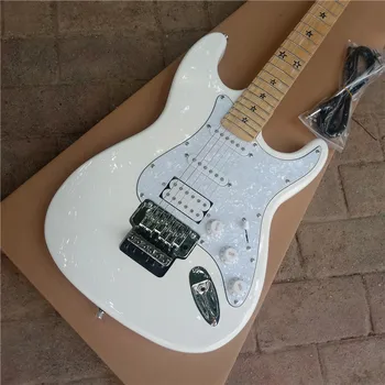 White Tremolo Electric Guitar, Mahogany Body&22 Frets Maple Fingerboard Chorme Hardware BJ582