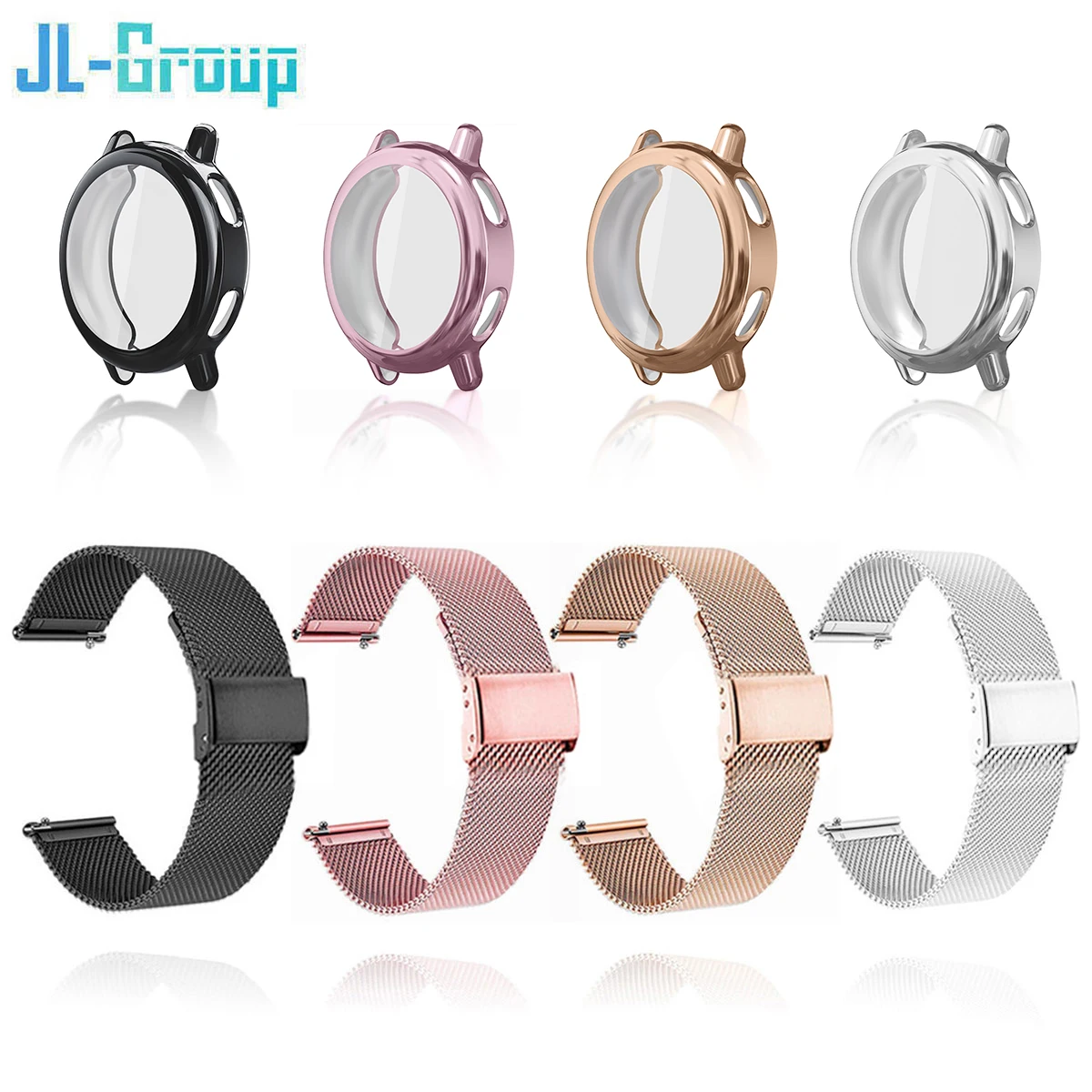 20mm Metal Watchband with TPU Soft Case Protector - Quick Install Bracelet Accessories