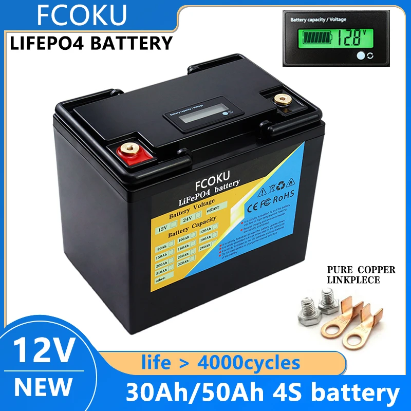 

New 12V 30Ah 50Ah LiFePo4 Battery Pack Built-in BMS,for RV LED Lamps Searchlight Electric Tools Battery 4000 Cycles