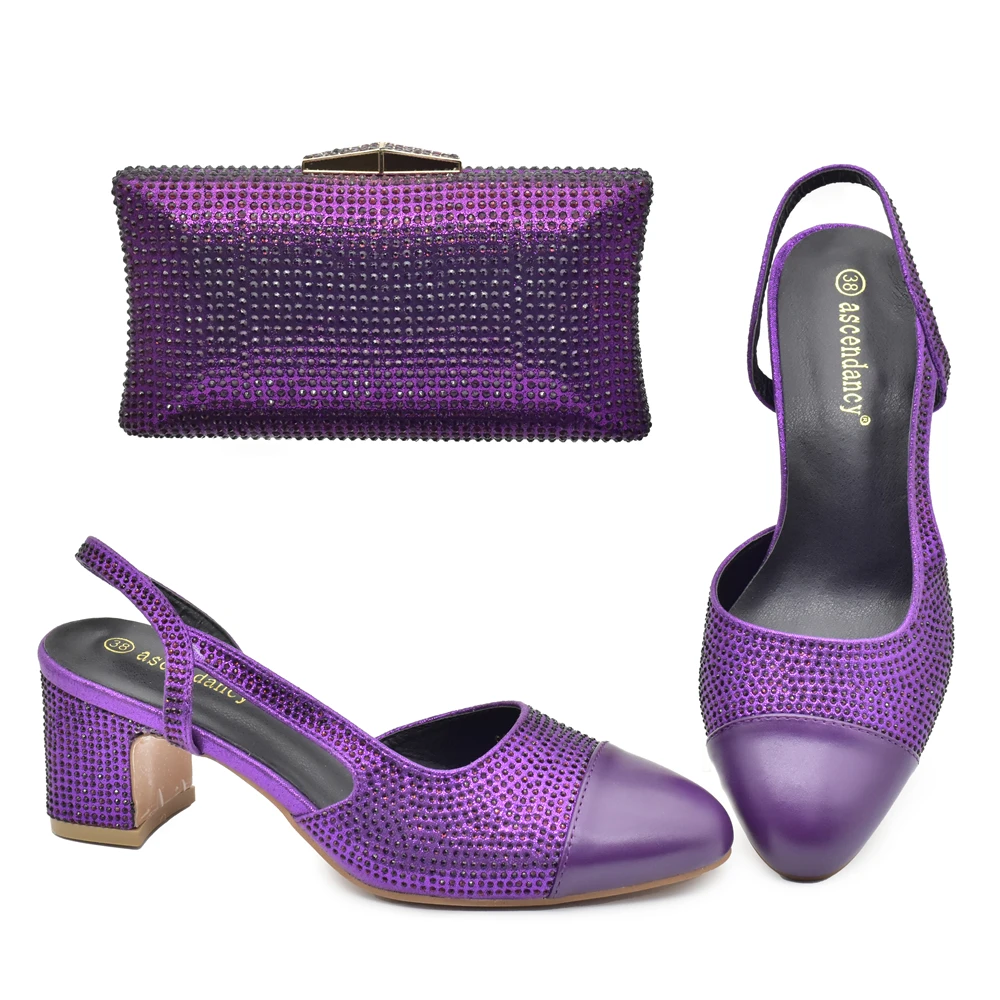 

African Purple Color Shoes And Bag Set Italian Design Shoes and Bag Set Peep Toe Nigerian Fashion Shoes With Bag Women Party