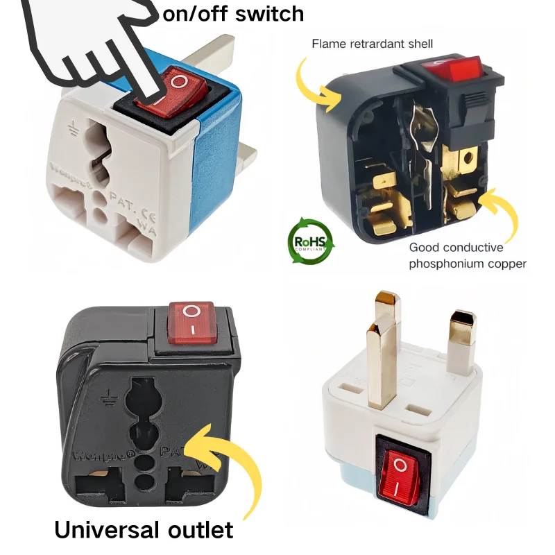 Universal Multi Plug Adapter With On/Off Main Switch
