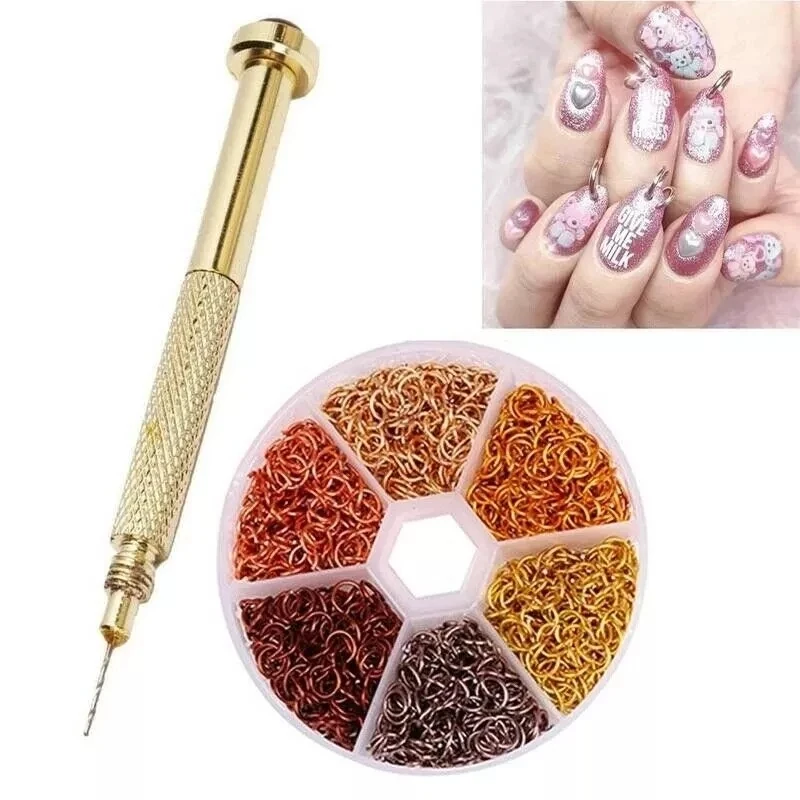 Metal Rivet Nail Decoration Piercing Jewelry Rings,1PCS Nail Drill Tool Silver Perforated Punk Nail Piercing Art Dangle Charms 4