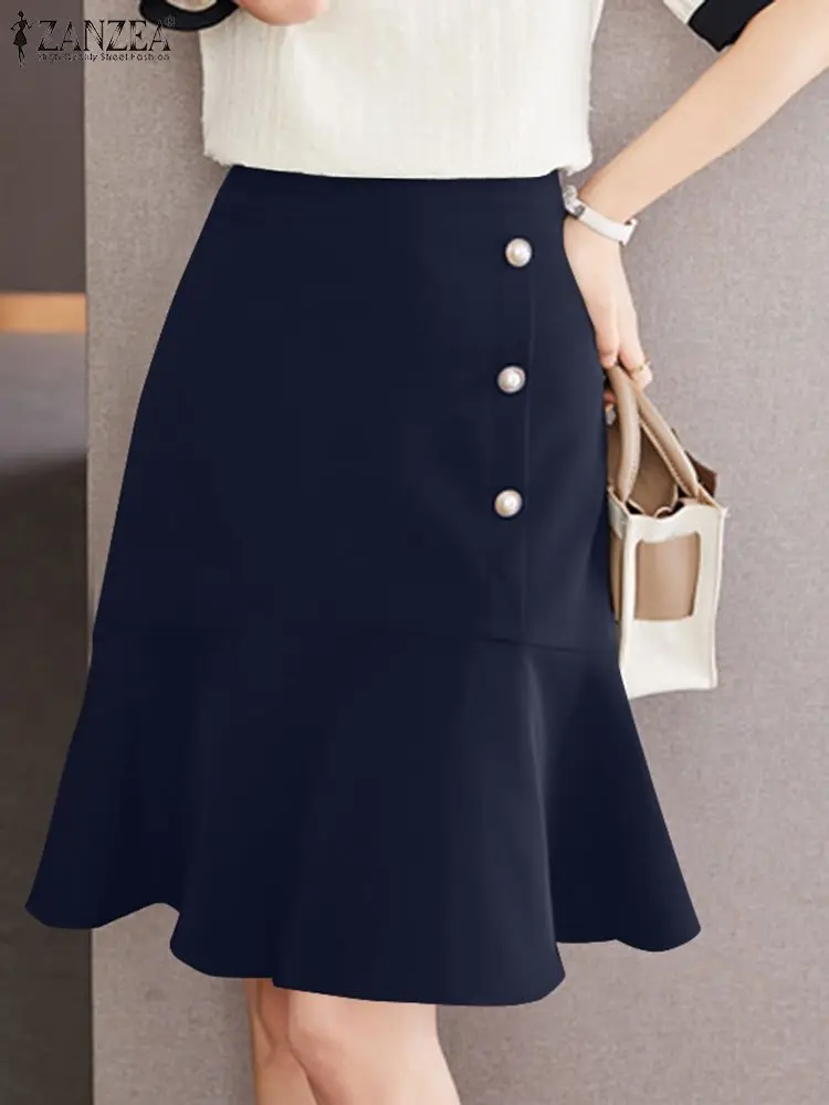 

ZANZEA High Waist Solid Mini Skirt 2023 Summer Fashion Mermaid Skirt Workplace Elegant Short Jupes Women OL Ruffled Hem Faldas