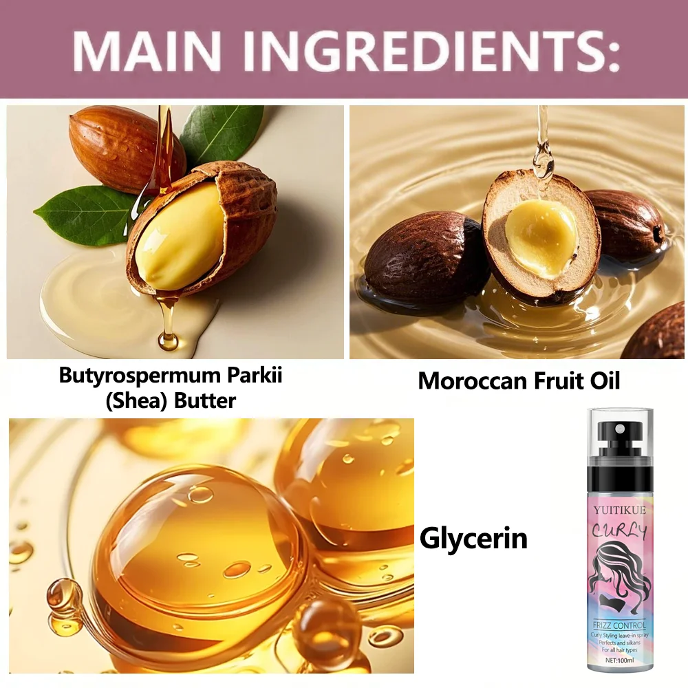 YUITIKUE Curly Hair Anti-Frizz Control No-Wash Spray - Achieve a perfect style, smooth shine, suitable for all hair types.