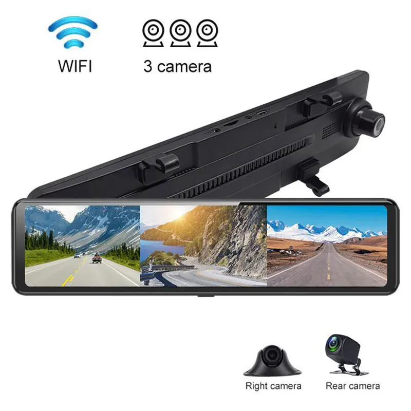 

12'' Full Touch Screen HD 1080P 170° Angle Car DVR Stream Media Dash Cam Triple Lens Video Recorder Rearview Mirror Car Camera