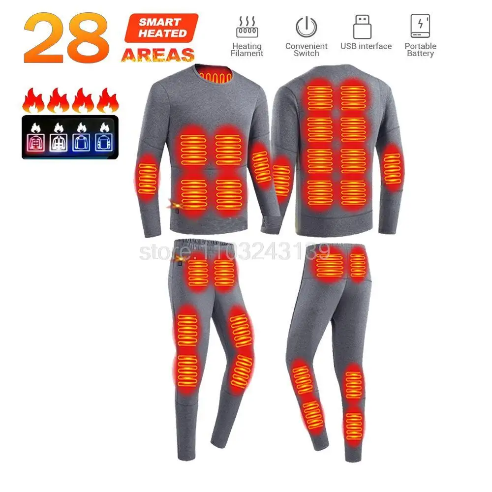 Ropa interior térmica de invierno con calefacción para hombre, chaqueta calefactora, ropa de esquí, chaqueta calefactora, pantalones de forro polar cálidos, ropa calefactora eléctrica con USB