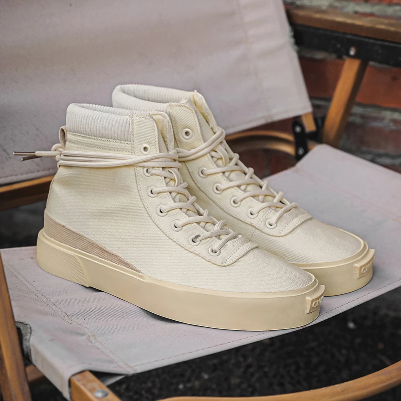 

High Quality Autumn High Top White of Black Men Canvas Shoes comfortable Breathable Men's Vulcanized Shoes