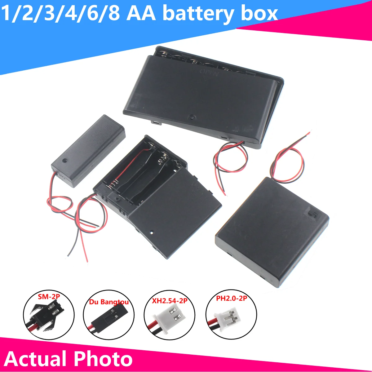 AA Size Power Battery Storage Case Box Holder Leads black 1X 2X 3X 4X Slots ports diy repair tools