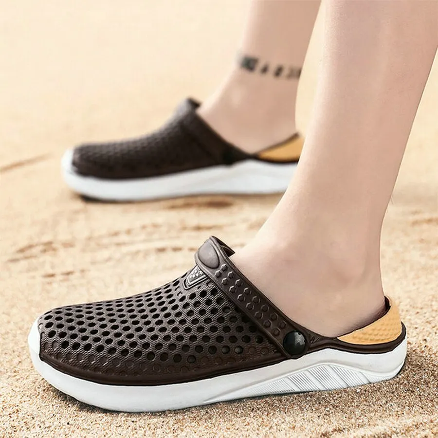 Leather Sandals Garden Shoes Unisex Fashion Beach Sandals Men Anti Slip Thick Sole Slippers Lightweight Summer Flip Flops Garden Shoes Man Women
