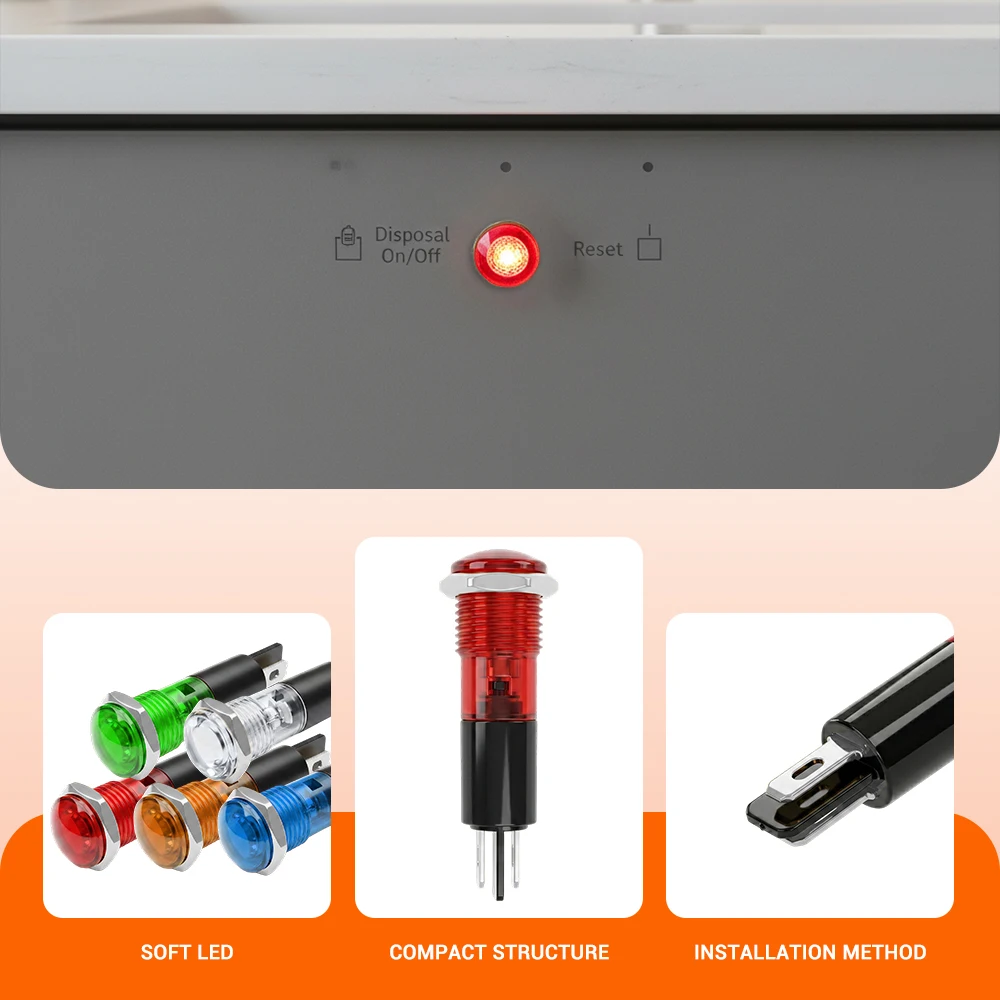 FILN 10PCS 8mm IP67 방수 LED 표시등 12-24V 2핀 마운트 경고등 자동차 해양 보트 산업 제어 대시보드용