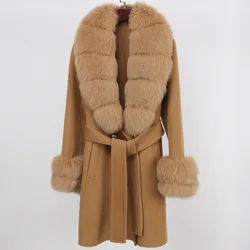 High end double-sided cashmere coat for women's mid length 2023 autumn/winter new fox fur collar slim fitting wool woolen coat