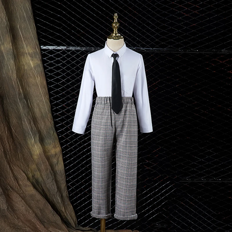 Boys Wedding Party Dress Formal Suit Set Childrens Spring Autumn Blazer Pants 2pcs Clothes Kids Birthay Performance 