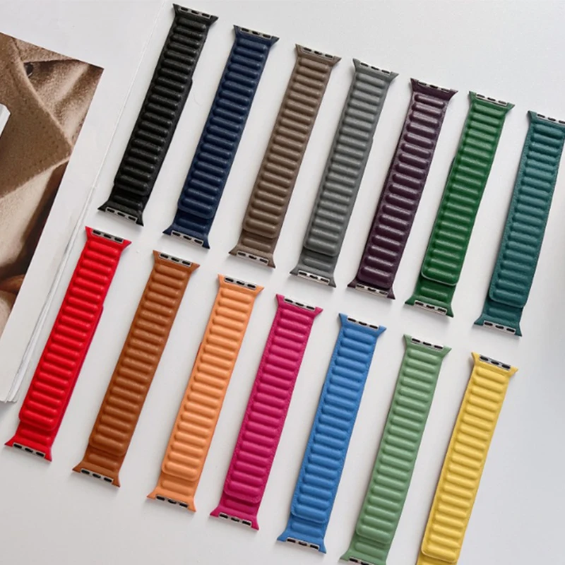 

Original Leather Bracelet Strap For Apple watch band Series 8 7 45mm 42mm 38/41mm Magnetic Loop for iWatch series Ultra 3 5 SE 6