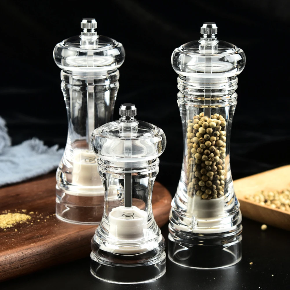 Multisize Kitchen Cooking Tool Adjustable Coarseness Ceramic Seasoning Jar Manual Pepper Mill Transparent Acrylic Pepper Grinder