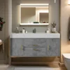 Wall Mounted 48 Inch Grey Bathroom Vanity with Sintered Stone Countertop and Ceramic Basin Storage Moisture-proof Easy Assembly 1