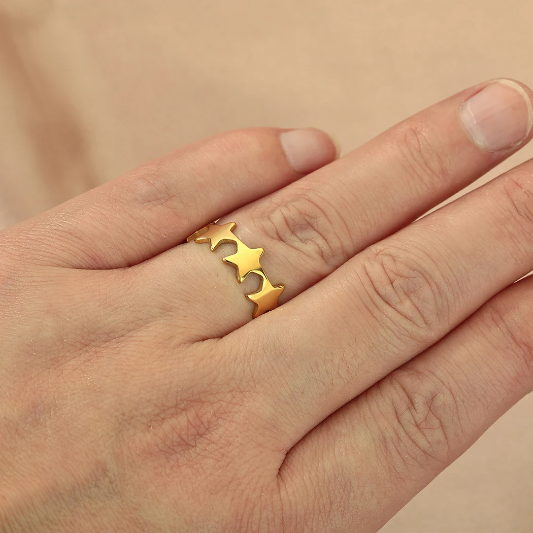 Stainless Steel Open Adjustable Star Rings Women Bohemia Jewelry Stackable Ring Bague 4