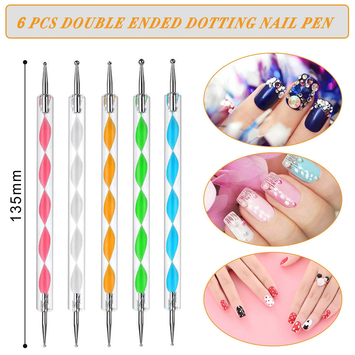 LINMANDA Nail Brush Set Including UV Gel Nail Art Brushes 3D Nail Extension Brush Double Ended Dotting Nail Pen For Nail 6