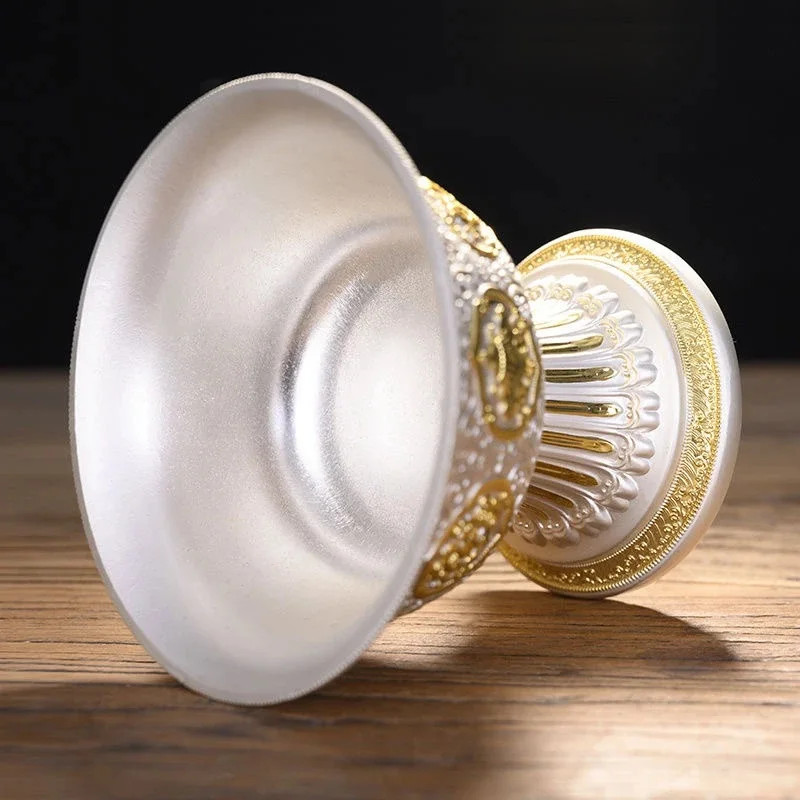 Silver Engraving Buddhism Holy Water Cup Handicraft Alloy Auspicious Tibetan For Buddha Bowl Collection Gift Indoor Decorative