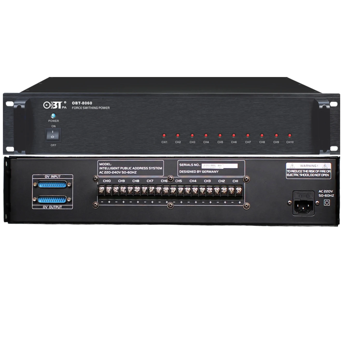 PA Public Address System Fire Alarm System 2U 19 Inch 10 Channel Forced