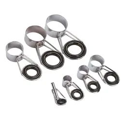 Fishing Rod Guide Tip Repair Kit - Set of 7 Line Ring Eye Guides (Silver)