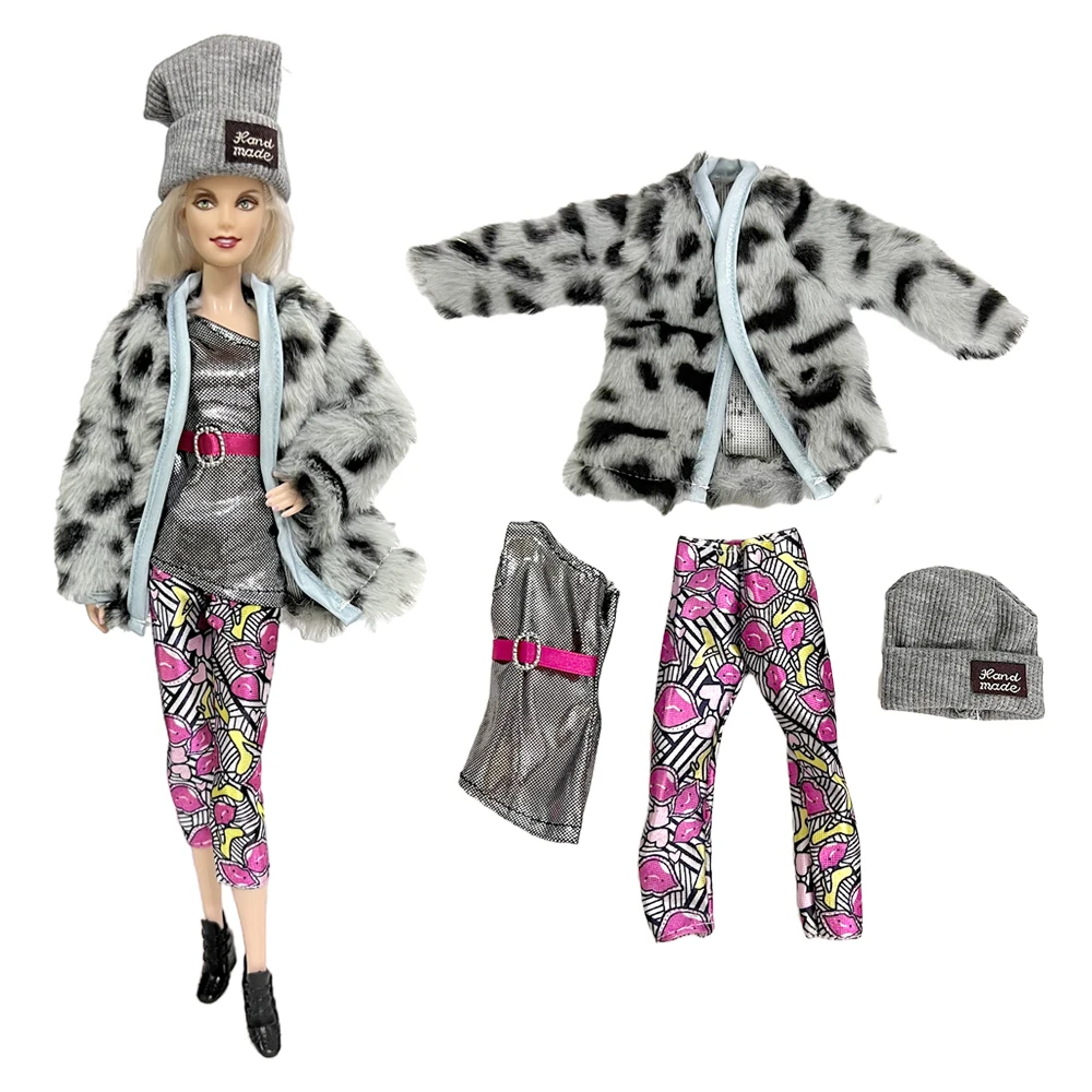 

NK Barbies Doll Clothes Fashion Coat Plush Top Hat Trouseres Casual Clothing For 11.8Inch BJD Dolls Kids Gift Girl Toys