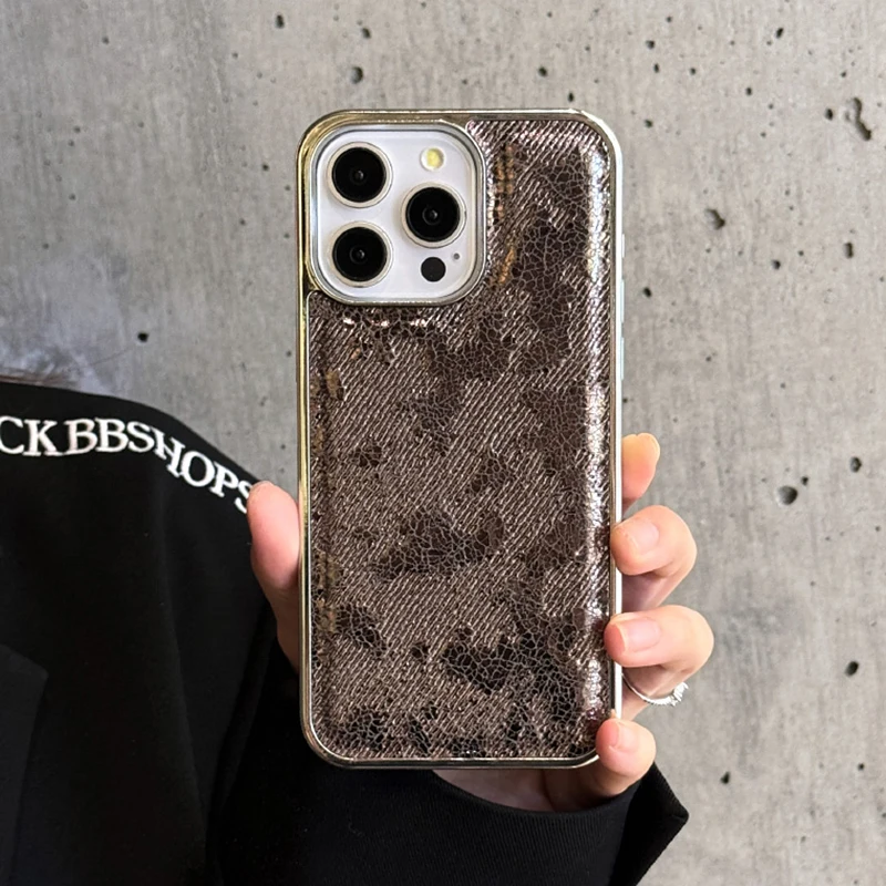 Luxury Stylish Wrinkle Leather Electroplated Phone Case with Shockproof Back Cover