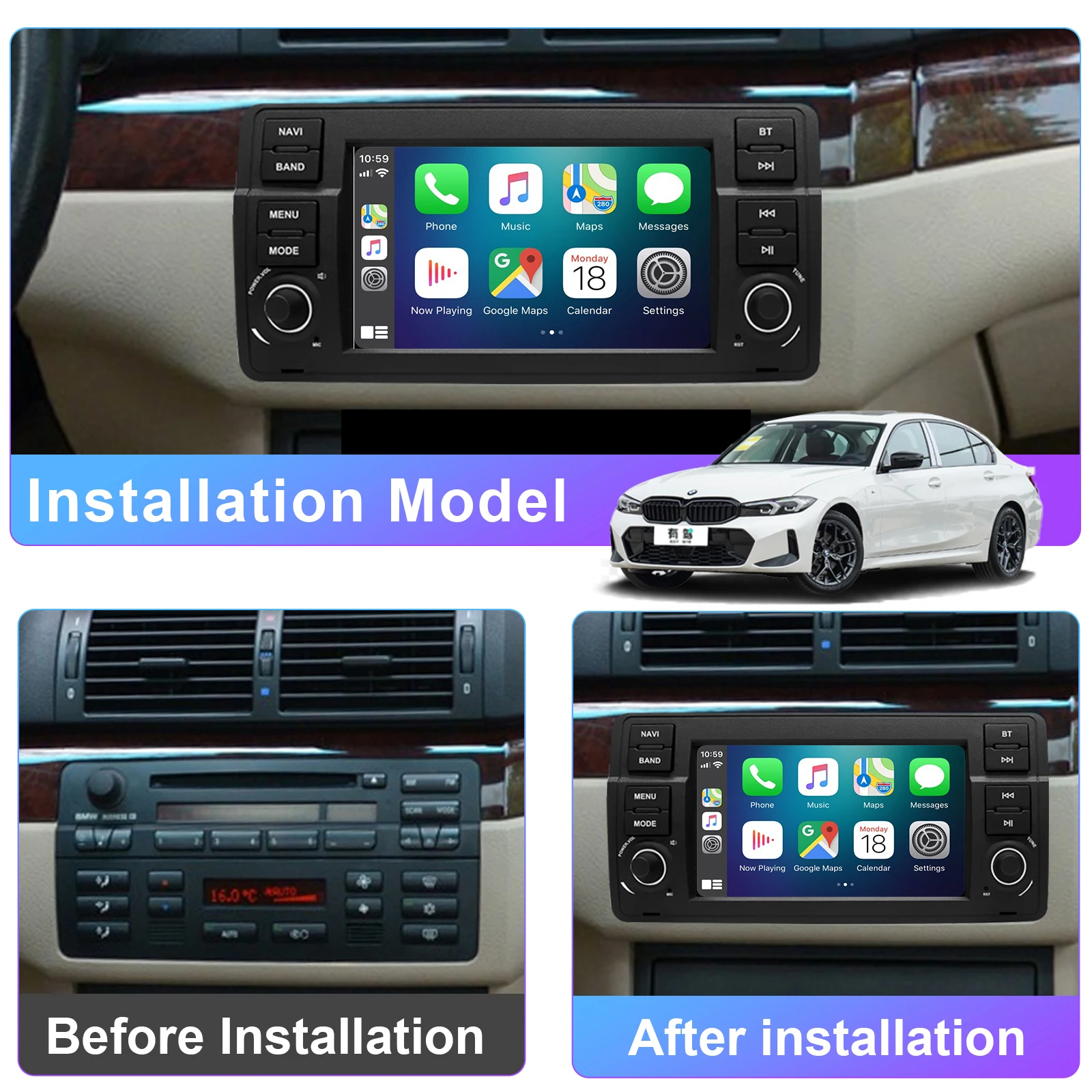 7'Android Car Radiofor BMW E46 Rover 75 MG ZT Multimedia Player Supports CarPlay