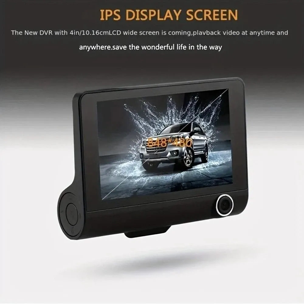 Three Lenses Car Driving Tachograph Front Rear Inside Wide Angle 24H Parking Recorder Loop Recording Night Vision