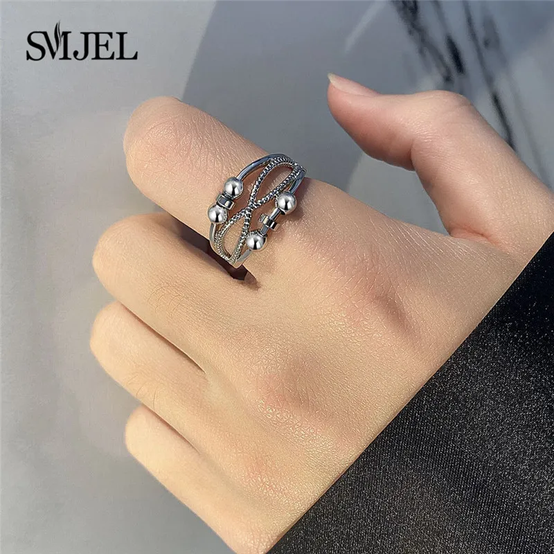 Punk Beads Anxiety Fidget Rings Adjustable for Couples Silver Color Metal Balls Anti Stress Spinner Ring Anillos De Ansiedad finger ring silver ring couples rings adjustable rings fidget spinner ring