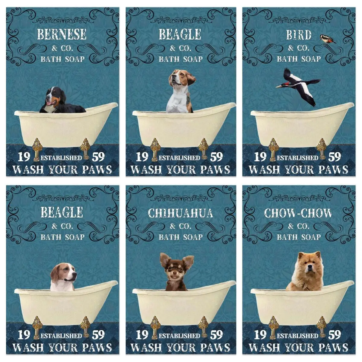 Dog Sign Beagle Wash Your Paws Bagno Divertente Retro Poster Sign Vintage Wall Art Per Decorazioni Per La Casa Della Camera Da Letto, Cane Bernese, Uc