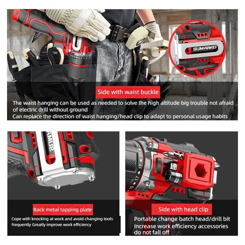 Brushless Electric Drill Tapping Cordless Impact Drill Metal Ratchet Chuck Electric Hand Drill Household Electric Screwdriver 4