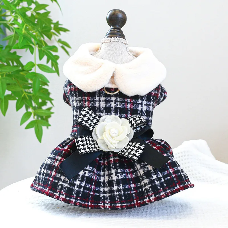 

Fashion Dog Dress Winter Clothes Pet Skirt Plaid VIP Link Poodle Shih Tzu Maltese York Apparel Luxury Puppy Dog Costumes Outfit